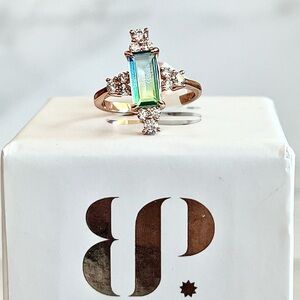 Silver Art Deco Ring with Emerald-Cut Tourmaline